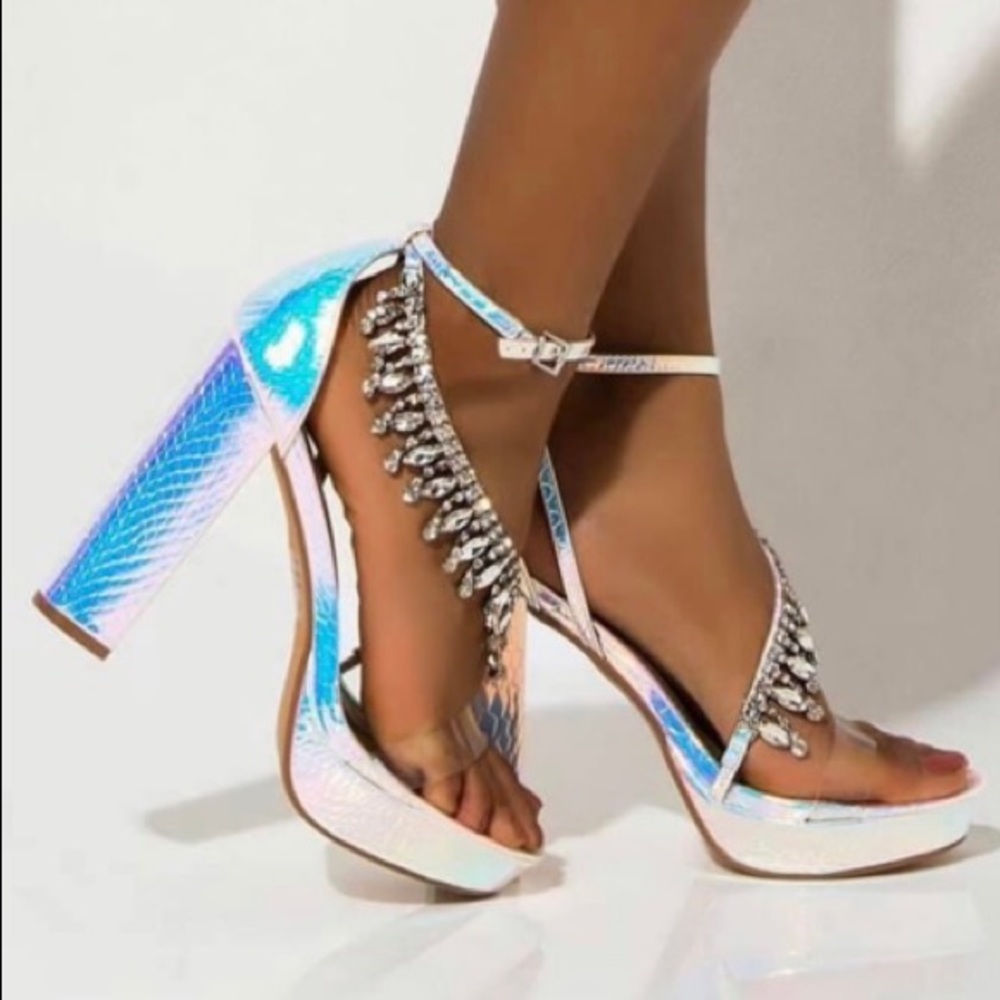 Silver heels with rhinestones